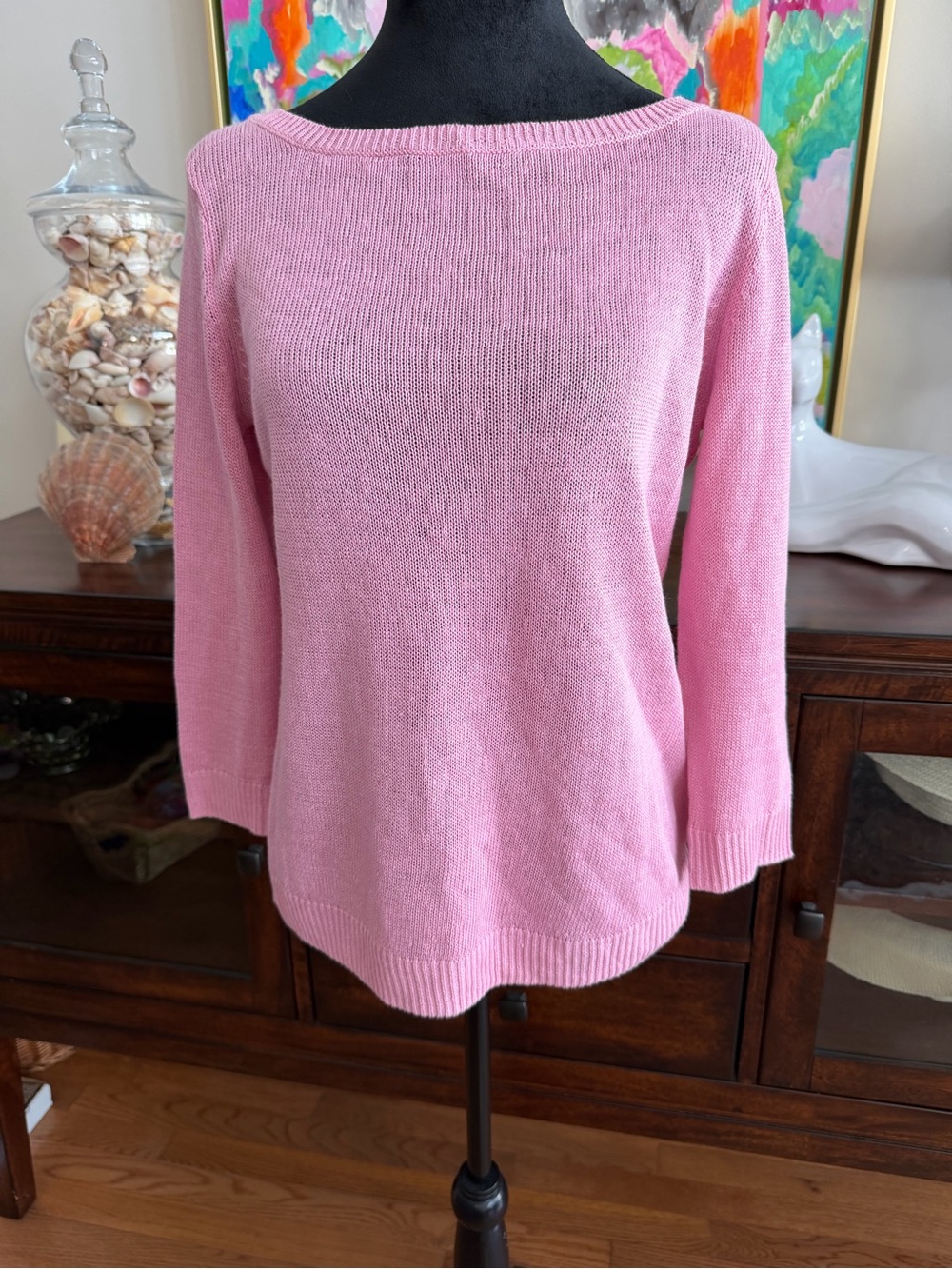 Talbots ladies SP (Small Petite) 100% linen Pink pullover boatneck sweater coast